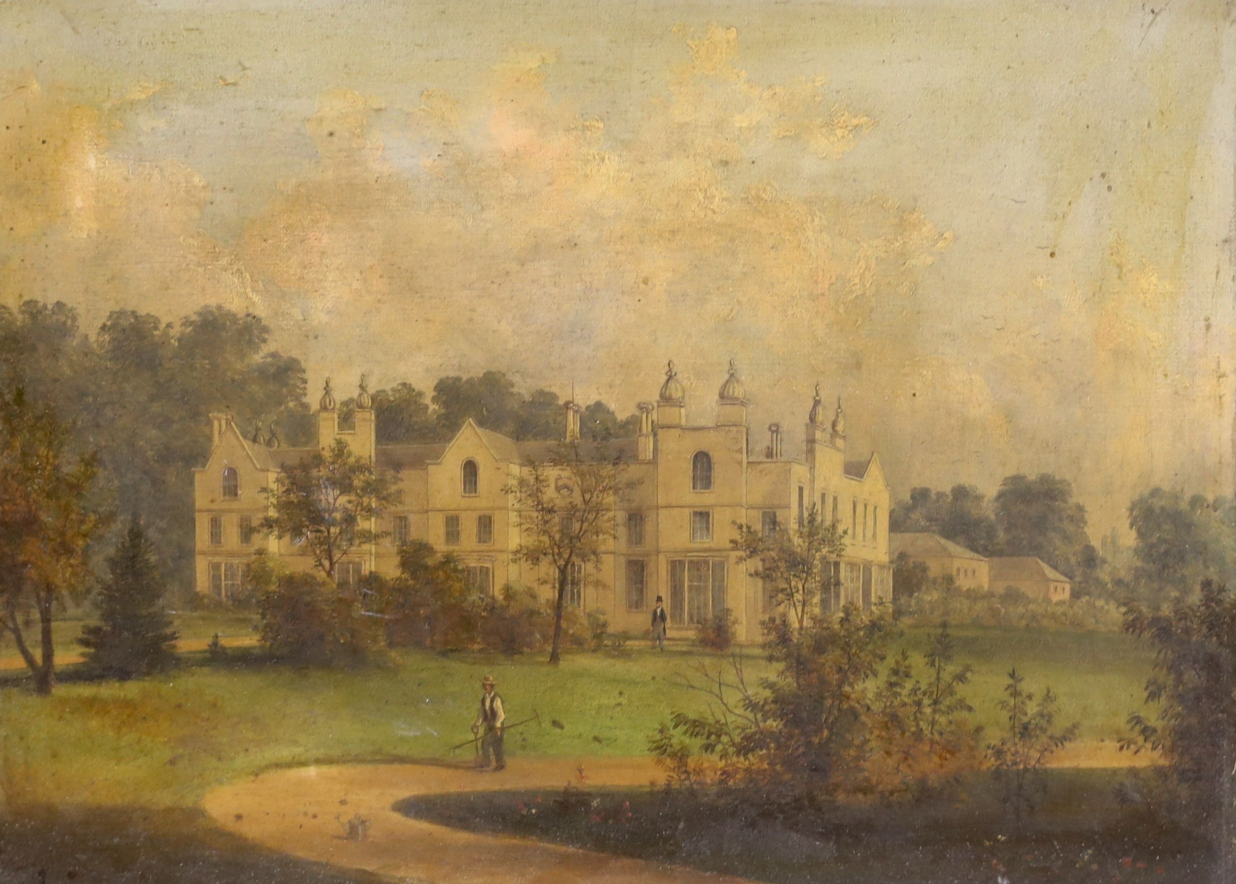 19th century English School, oil on canvas, The Residence of The Hale Family, Kings Waldon, Hertfordshire, indistinctly inscribed on the stretcher, 31 x 41cm